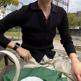 V-neck ribbed cardigan