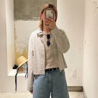 Striped long-sleeved cropped shirt