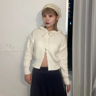 Cropped knit hoodie cardigan