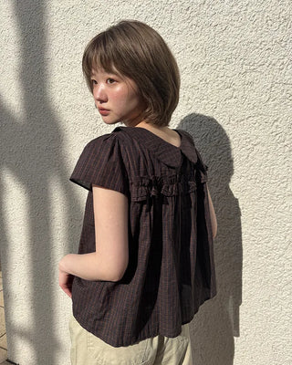 Frilled Shirring Check Blouse