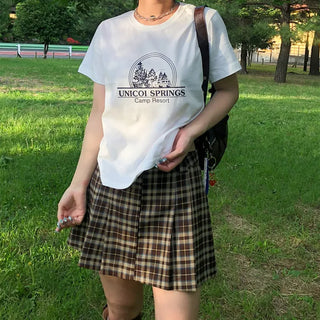 Printed cropped short-sleeved T-shirt