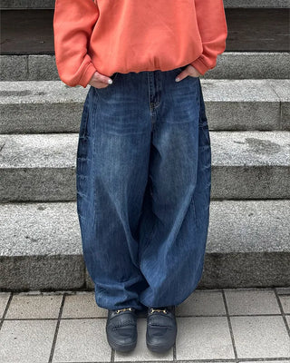 (Unisex) Washed Balloon Denim Pants