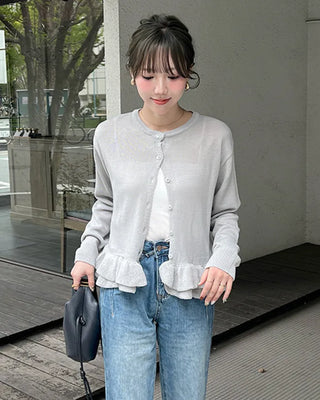 Frilled round neck cardigan