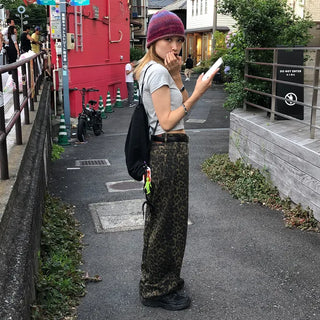 Unique leopard print wide-leg pants