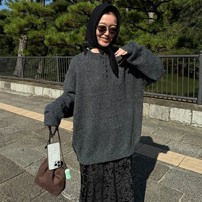 Simple Henley Neck Knit