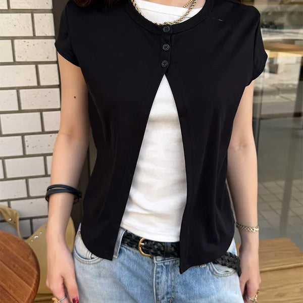 Layered Button T-Shirt