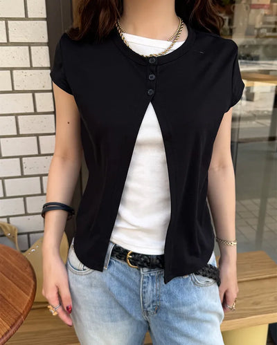 Layered Button T-Shirt