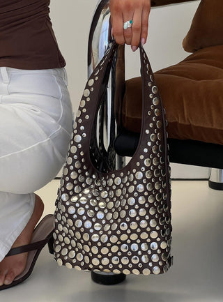 In The Crowd Shoulder Bag Brown  Silver