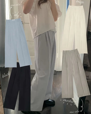 [6 colors] Pleated wide-leg slacks