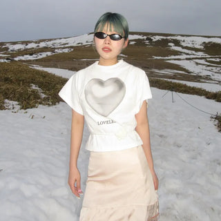 Heart print short-sleeved T-shirt