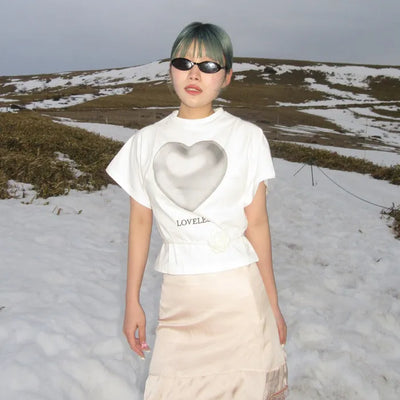 Heart print short-sleeved T-shirt
