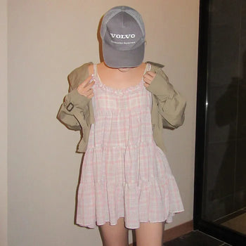 Checked tiered mini dress