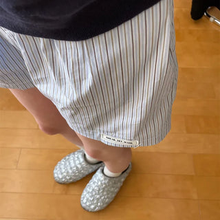 Cotton striped elastic waist shorts