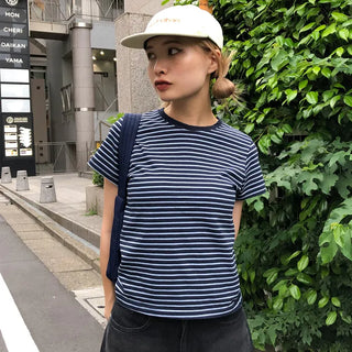 Basic striped half-sleeve T-shirt