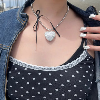 Big Heart Ribbon Necklace