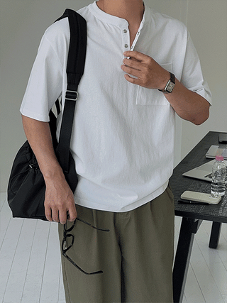 Lagoon Cotton Henley Neck 1/2 T-shirt