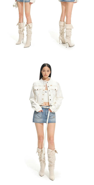 [NOTAWEAR] Cropped Denim Jacket Stand  Collar