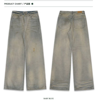 [Moromoro2] Washed Pleated Wide Leg Jeans