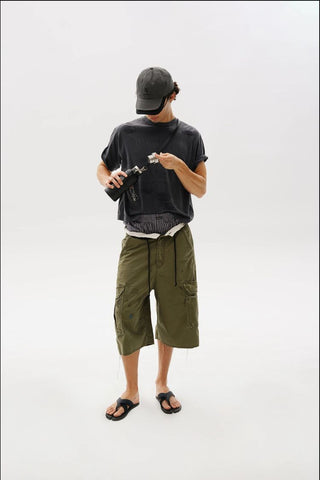 [MASONPRINCE] Distressed Cargo Capri Shorts