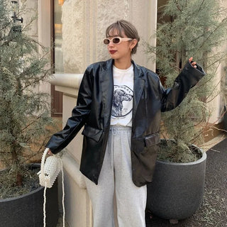 Box-fit leather jacket