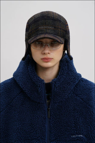 [MASONPRINCE] Wool Plaid Baseball Earflap Hat