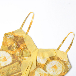 Ruffle v neck slit print cami maxi dress