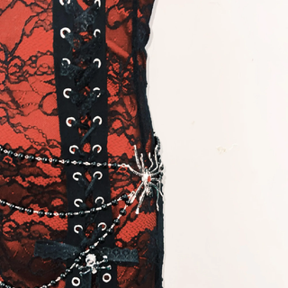 Feather spider applique beaded lace up maxi dress