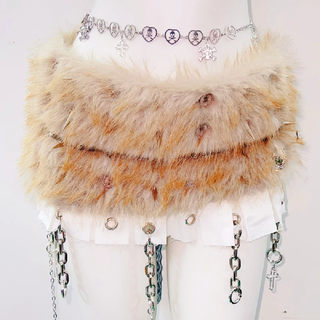 Halter rivet skull applique o ring fluffy mini skirt set