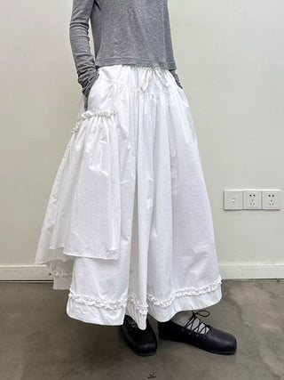 [NEVERSEEZ] Asymmetric Pocket A-Line Pleated Skirt