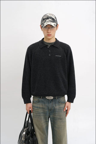 [MASONPRINCE] Wool Textured Mosaic Polo Collar Sweater