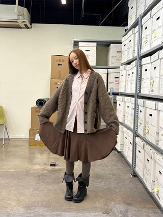 [NeverSeez] Two-Tone Jacquard Knit Cardigan