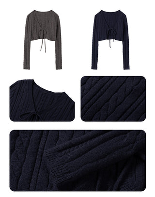 [NECY] Cozy Cable Ribbon Tie Bolero Cardigan (2color)