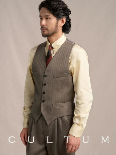 [CULTUM] 1930s Wool Blend Striped V-Neck Vest