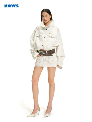 [NOTAWEAR] Washed Denim Cropped Jacket