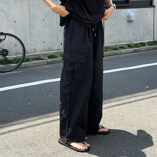 Nylon wide pocket drawstring pants