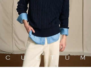 [CULTUM] Ivy Style Cable Knit Crewneck Sweater