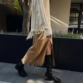 Fringe faux suede skirt