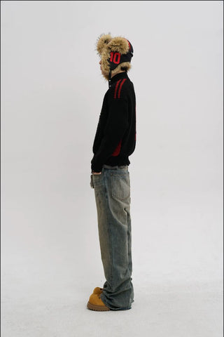 [MASONPRINCE] Racing Wool Blend Zip-Up Cardigan