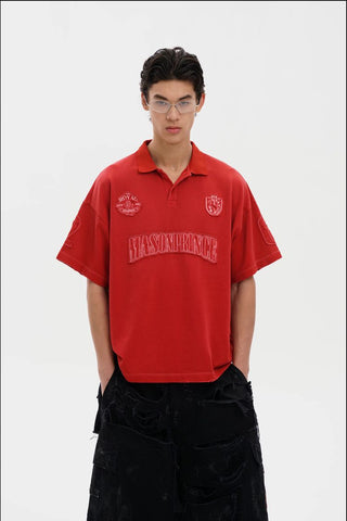 [MASONPRINCE] Equestrian Patch Distressed Polo Shirt