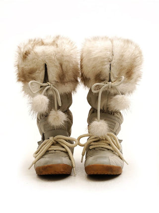 [Moromoro2] Furry Ball Patchwork Leather Boxing  Boots
