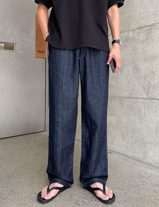 Push-up linen wide elastic denim pants