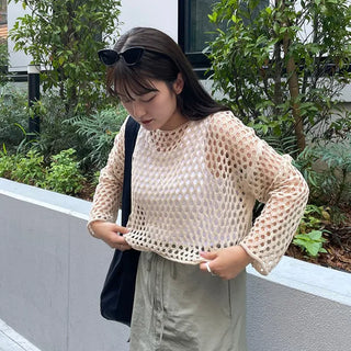 Net-knit cropped sweater