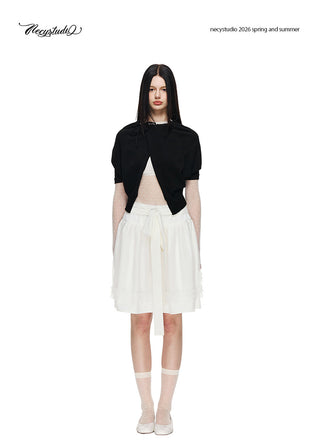 [NECY] Love Dot Lace Inner Top & Bat Sleeve Tie Cardigan