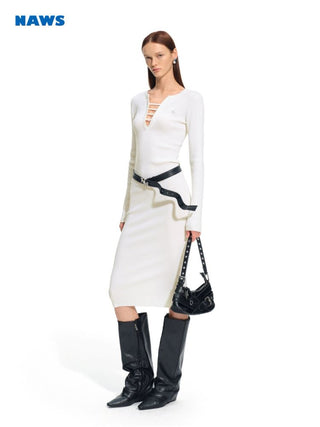 [NOTAWEAR] Deep V-Neck Long Sleeve Dress