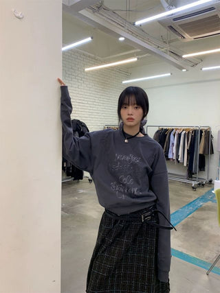 NEVERSEEZ Distressed Patch Embroidered Sweatshirt