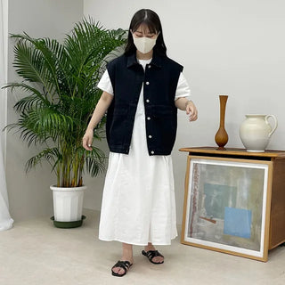 denim pocket boxy vest