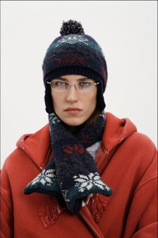 [MASONPRINCE] Fair Isle Cable Knit Winter Accessory Set
