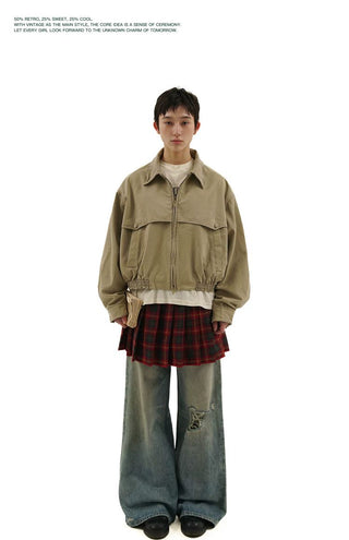 [Moromoro2] Washed Cotton Cropped Jacket