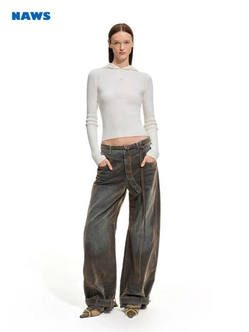 [NOTAWEAR] Hooded Slim Fit Ribbed Knit Top