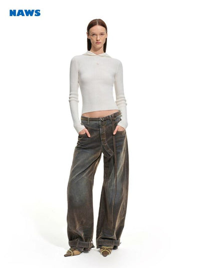 [NOTAWEAR] Hooded Slim Fit Ribbed Knit Top